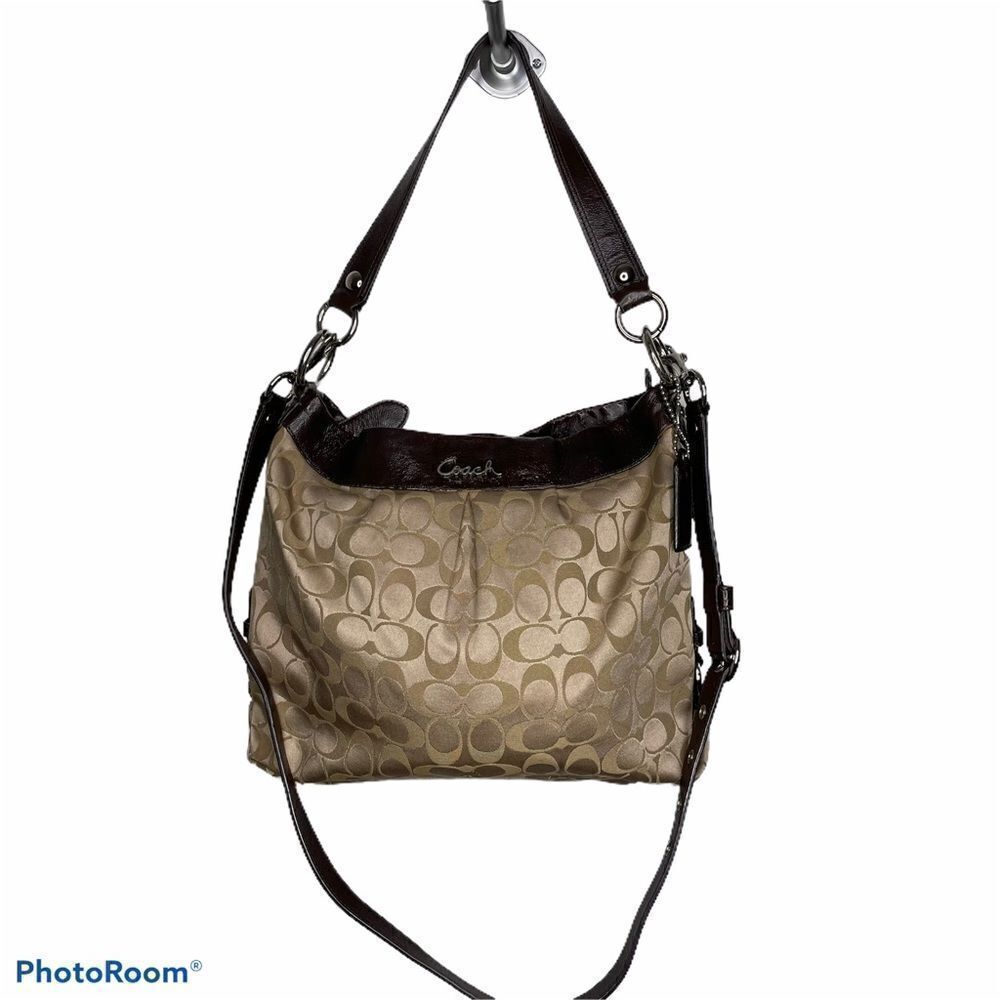 Coach Ashley Sateen Signature C Hobo Crossbody Bag Purse Brown Tan Hippie